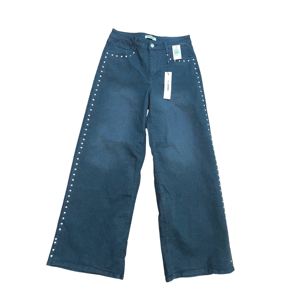 Vigoss Wide Leg Jeans Womens 29 Black Cotton Studded Boho Western Y2K Denim New